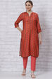 Red Poly Cotton Straight Kurta image number 3